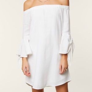 O’Neill White Peasant Sleeve Off Shoulder Dress